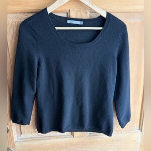 Black Cashmere Scoop Neck Sweater 3/4 Sleeve Size Large